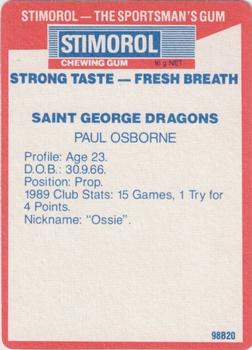 1990 Stimorol NRL #127 Paul Osborne Back